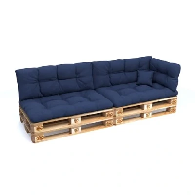 Image of POKAR Euro Pallet Quilted Pillow Set of 6: Seat Cushion 120 x 80cm + Back 40cm, Garden Pillows Sofa, Patio, Without Pallets, Dark Blue