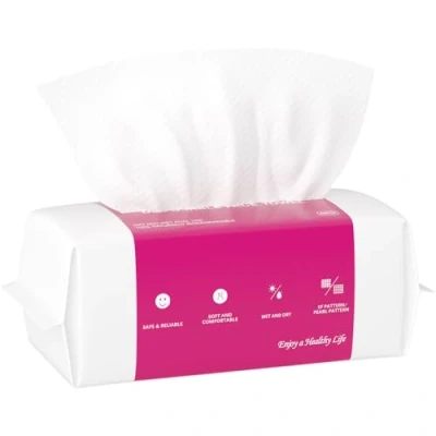 Image of Disposable Face Towel 60 Count, Cotton Tissue Dry Wipes Skin Clean, Unscented and Ultra Soft Towelette for Washing Face, Makeup Removing (Pearl Pattern)