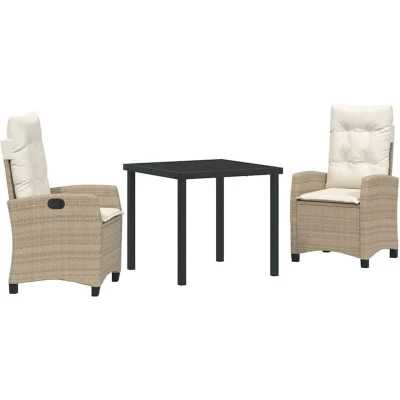 Image of vidaXL 3 Piece Garden Dining Set with Cushions Beige Poly Rattan