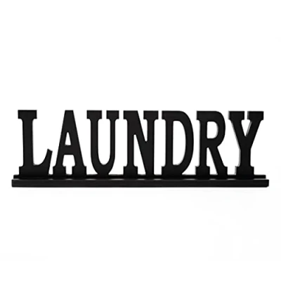 Image of LifeLAZA Laundry Word Sign, Room Decor, Cutout Freestanding Wood Block Letters Signs, Rustic Farmhouse and Home Decor