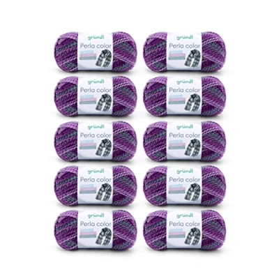 Image of Gründl Wool Perla Colour (Wool Like Hand Knitting Yarn Made from 100% Polyester, 100 g / 90 m, Needle Size: 8 9, 10 x g), Purple, Pearl Grey Lilac Pine