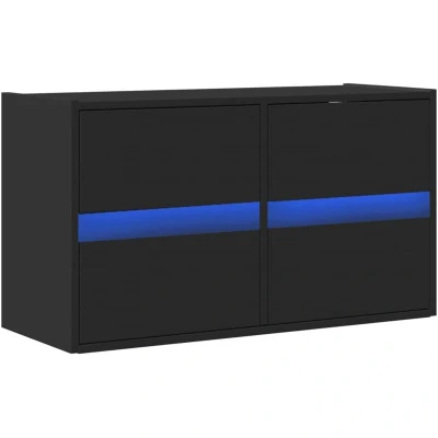 Image of vidaXL TV Wall Cabinet with RGB LED Lights Black Engineered Wood Floating Stand Unit 4 Drawers 80x31x45 cm Space Saving Design