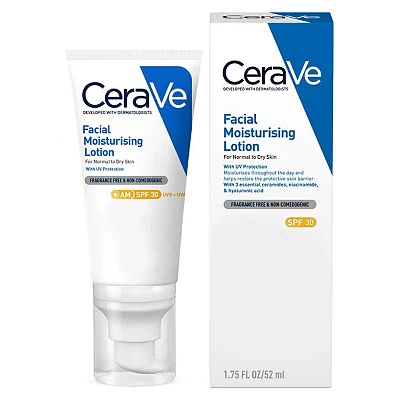 Image of CeraVe AM Facial Moisturising Lotion SPF30 with Ceramides for Normal to Dry Skin 52ml