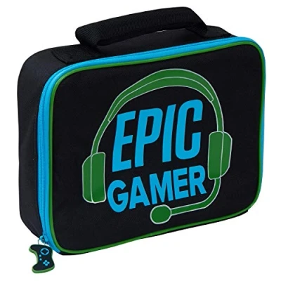 Image of Epic Gamer Lunch Bag Kids Teens Adults Travel School Insulated Box with Bottle Holder Easy Wipe Clean &amp; Strong Carry Handle