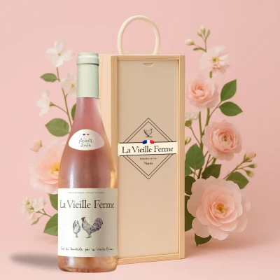 Image of Personalised La Vieille Ferme Rose Wine Gift Set (75cl) Gifts for Women, Birthdays, Christmas, Graduation, Mothers Day, Chicken