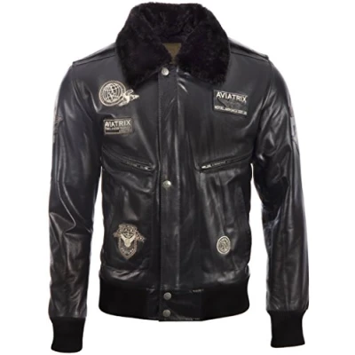 Image of Aviatrix Men’s Genuine Buffalo Leather Pilot Flight Aviator Bomber Jacket (YBOB) 2XL Black