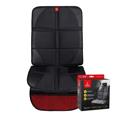 Image of Royal Rascals Car Seat Protector for Child Seats Universal Fit Grip Mat Insert, Newborn Back Cushion Padded Covers with Organiser Pockets and Liners Cars Black &amp; Red, Single