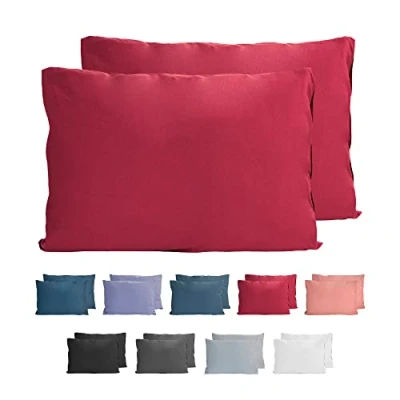 Image of Komfortec 100% Cotton Cushion Covers, Set of 2, 40 x 60 cm, Super Soft Premium Jersey Pillowcase, 150 g/m², Pillow Slip, Aurora Red