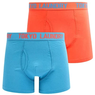 Image of Tokyo Laundry Men&#039;s Saxen (2 Pack) Boxer Shorts Set Niagara Falls Blue/Hot Coral S