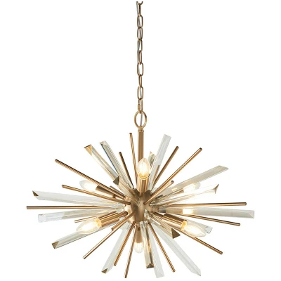 Image of Salerno 6 Light Ceiling Pendant Antique Brass Plate With Champagne Glass