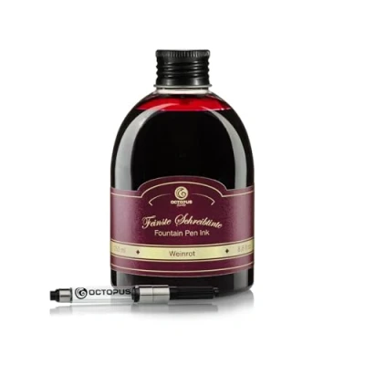 Image of Octopus Fluids Fountain Pen Ink in Glass with Converter, Writing for Pens, Wine Red, 30 ml Converter