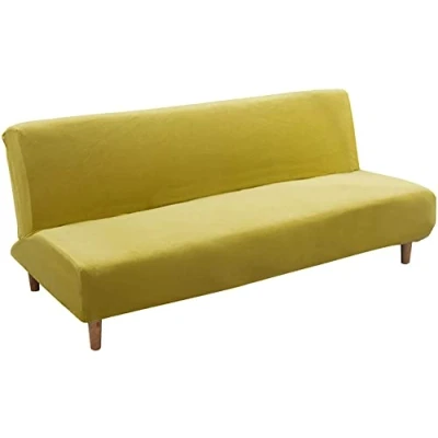 Image of Mingfuxin Armless Sofa Bed Covers, Thick Stretch Velvet 2 3 Seater Cover Seat Couch Protector, Non Slip Elastic Folding Shield Futon Slipcover (Thick Wine Red01)