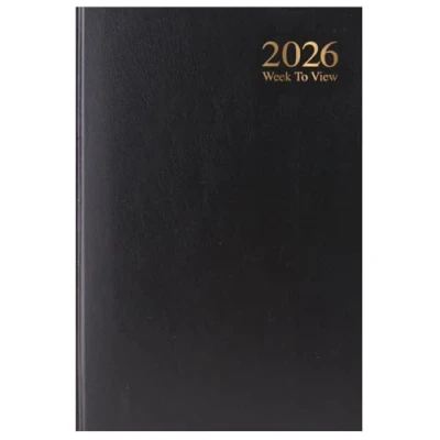 Image of 2025 A5 Week To View Diary Full Year Hardback WTV Casebound Planner for Home Office School &amp; Work (Black)