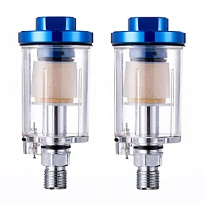 Image of ANCLLO 2pcs 1/4 Inch Thread Spray Gun Air Gauge Regulator Mini Airbrush Pressure Clear In Line Tool Water Trap Filter Paint Accessory Blue