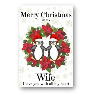 Image of Second Ave Wife Christmas Wreath Penguin Love Romantic Xmas Holiday Festive Greetings Card