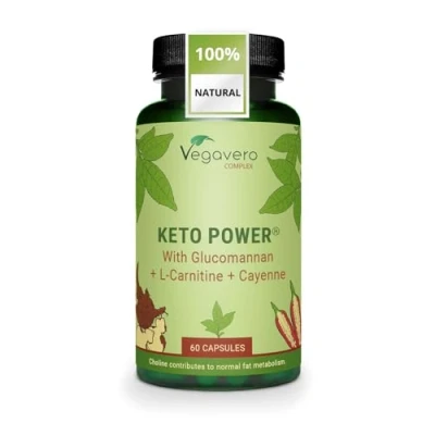 Image of Vegavero Keto Diet Supplement with Glucomannan, Apple Cider Vinegar, Cayenne Pepper, Chromium Picolinate &amp; Choline Bitartrate 60 Capsules NO Additives Vegan