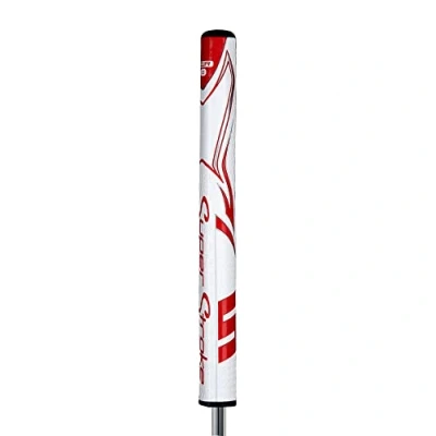 Image of SuperStroke Zenergy Tour 5.0 Putter Grip Maximum Size for Enhanced Stability with Spyne Technology and No Taper Comfort White / Red
