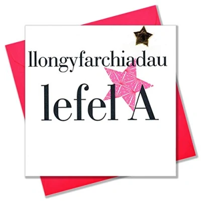 Image of Claire Giles Hearts and Stars Welsh A Level Llongyfarchiadau Congratulations Card Pink