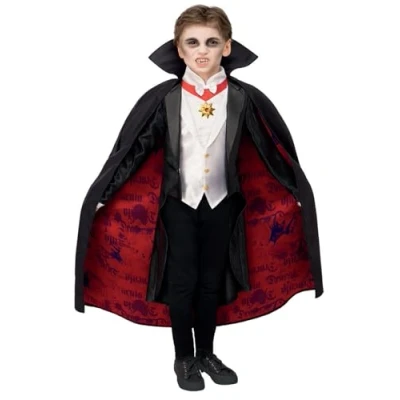 Image of Smiffys Universal Monsters Dracula Costume, Adults Jacket, Mock Waistcoat, Cape &amp; Medallion, Official License Outfit with Fully Lined Pendant Detail, Perfect for Halloween and Themed Parties