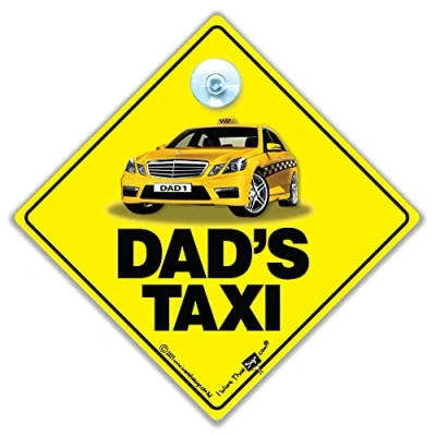 Image of Dad&#039;s Taxi Sign, Suction Cup Car Window Sign in Bright Yellow and Black, Novelty 14cm x