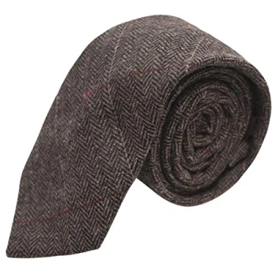 Image of King &amp; Priory Luxury Mocha Brown Herringbone Check Tie, Tweed
