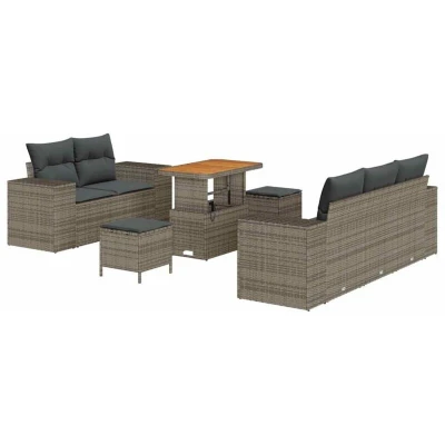 Image of vidaXL 8 Piece Garden Sofa Set with Cushions Grey Poly Rattan Acacia