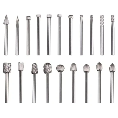 Image of HPMAISON 20pcs Head Tungsten Carbide HSS Rotary Burr Set, Wood Carving Drill Bits Set with 3mm Shank Cutter Compatible for Dremel Tools DIY Woodworking, Carving, Engraving, Drilling