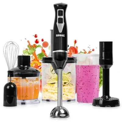 Image of Duronic Electric Hand Blender HB35 BUNDLE 350W Baby Food Maker with Immersion stick Whisk Masher Attachments 0.6L Smoothie Vegetable Spiralizer &amp; Mini Chopper