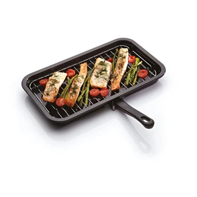 Image of KitchenCraft KCGRILLPAN Universal Enamel Grill Pan with Detachable Handle, 40 x 23cm, Silver