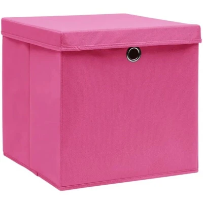 Image of vidaXL Storage Boxes with Covers 10 pcs 28x28x28 cm Pink
