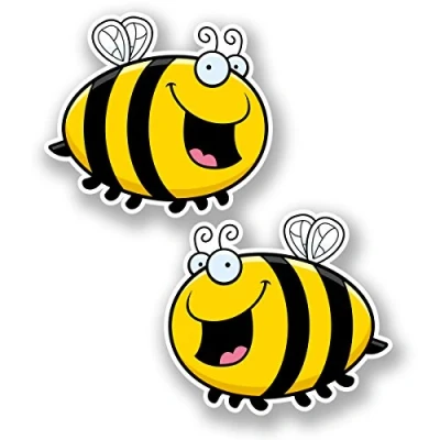 Image of 2 x 10cm Happy Honey Bee Sticker Car Bike Laptop Helmet Roller Derby Wasp #5898 (10cm Wide 9cm Tall)