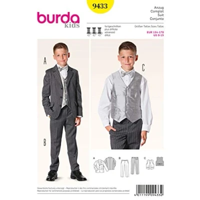 Image of Burda Children&#039;s Sewing Pattern 9433 Boys 3 Piece Suit Ages: 9 15