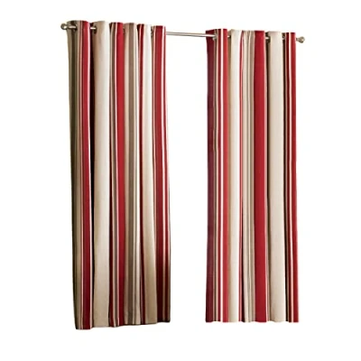 Image of Riva Paoletti Broadway Ringtop Eyelet Curtains (Pair) Red, Brown And Cream, 117cm x 183cm, Raspberry