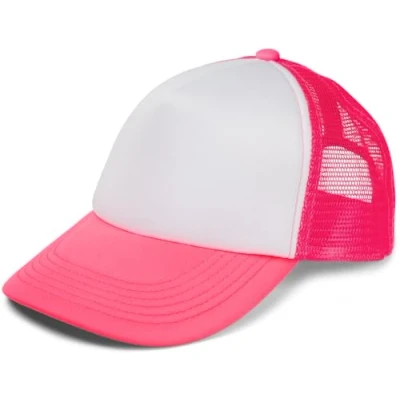 Image of styleBREAKER Unisex 5 Panel Mesh Cap, Trucker Baseball Basecap, Click and Snap Closure Adjustable 04023007, Colour:White Neon Pink