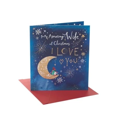 Image of UK Greetings Christmas Card for Wife Moon Design