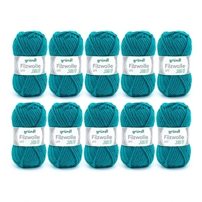 Image of Gründl Wool Uni, package: 10 balls à 50 g, wool, petrol, 31 x 32 7.5 cm