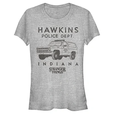 Image of Stranger Things Women&#039;s Hawkins Police Car Short Sleeve T Shirt, Heather Grey, M