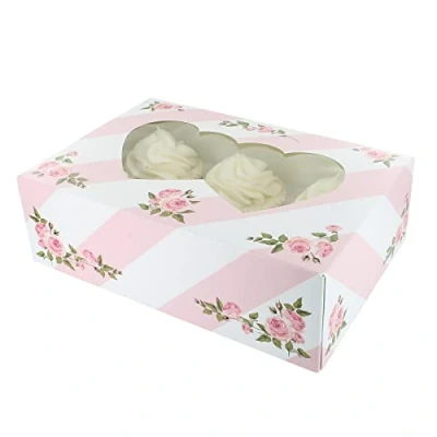 Image of Culpitt 6/12 Cupcake Box, 20 Pack, Boxes To Carry Tasty Treats, Includes Dual Insert For 6 Standard Cupcakes or 12 Mini Pink Heart Window,86953