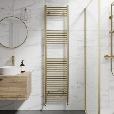 Image of DuraTherm Heated Towel Radiator Brushed Brass 1800 x 450mm Flat
