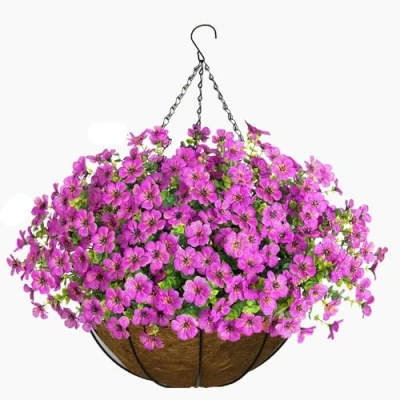 Image of Ikamazyeao Flower Purple Artificial Chain Basket Hang Flowers Ornament Wedding Holiday Home Decor (10&quot; Small)
