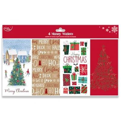 Image of Eurowrap North Pole Christmas Xmas Money Cash Gift Wallets &amp; Envelopes, Contemporary Pack of 4 (X34250MWX)