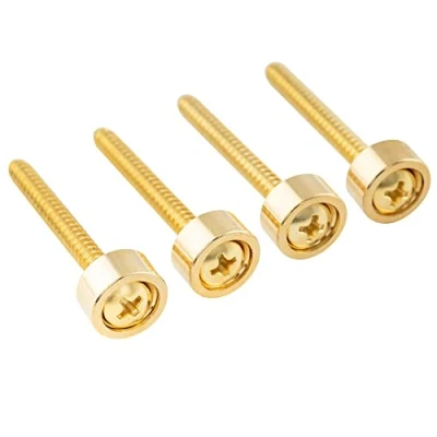Image of Musiclily Pro 12mm Steel Guitar Neck Mounting Ferrules Joint Bushings and Bolts for Electric Bass, Gold (Set of 4)