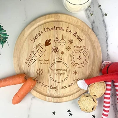 Image of eBuyGB Personalised Santa&#039;s Christmas Eve Board, Mince Pie for Father Xmas, Carrot Rudolph Reindeer, Wooden Treat Plate Snack Tray