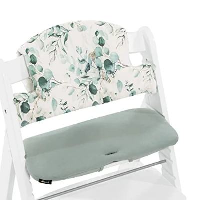 Image of hauck Highchair Pad Select, Jersey Leaves for Alpha+ Wooden High Chair, from 6 Months, Soft Fabric, Anti Slip, Machine Washable, Easy to Install
