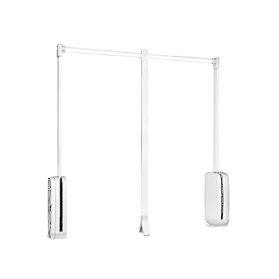 Image of Emuca hanging, pull down wardrobe rail lift, adjustable width 600 830mm (23,6 32,6 inch), white colour, Steel and plastic