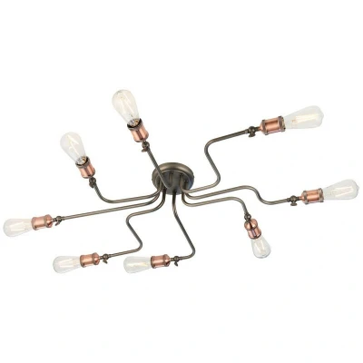 Image of Hal Large Industrial Style Multi Arm Flush Light, Aged Pewter &amp; Copper with Adjustable Heads