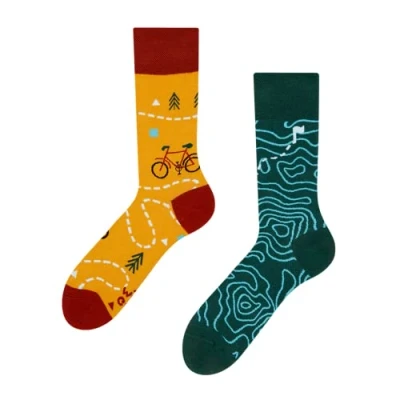 Image of Dedoles Unisex Socks for Women, Men &amp; Kids Cotton Funny Designs Football Bicycle Horses Plants Firefighter Gift Mismatched, Design: Road Trip, Colour: Yellow, Size: 5 7.5 W / 6 8 M UK