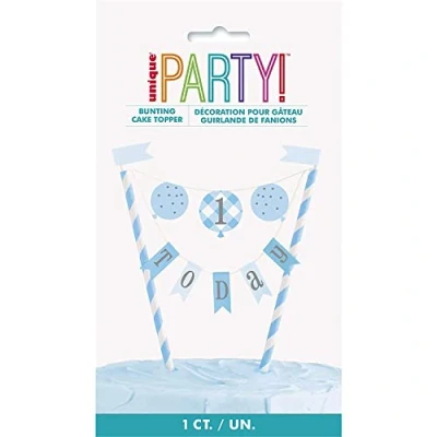 Image of Unique 74954 Blue 1st Birthday Bunting Banner Cake Topper 1 Pc