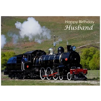 Image of Beebooh cards side view of steam train Husband birthday card
