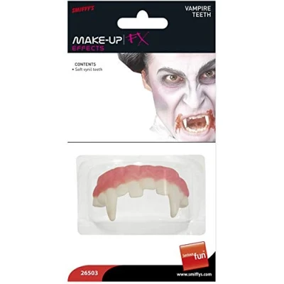 Image of Smiffys Make Up FX, Horror Vampire Teeth, White Soft Vinyl, Cosmetics and Disguises Fancy Dress, Dress &amp; Disguises.